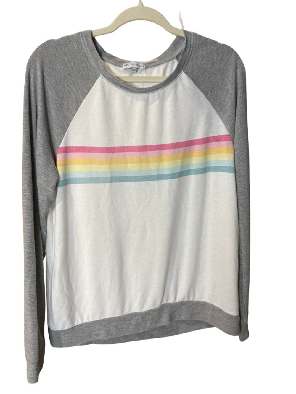 PJ Salvage Rainbow Stripe Raglan Lounge Top Gray White L
